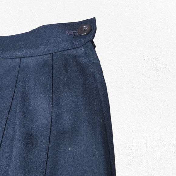 80s Vintage Pendleton Navy Blue Mid Rise Pleated Minimal Wool Midi Skirt Size 6 - Picture 2 of 8